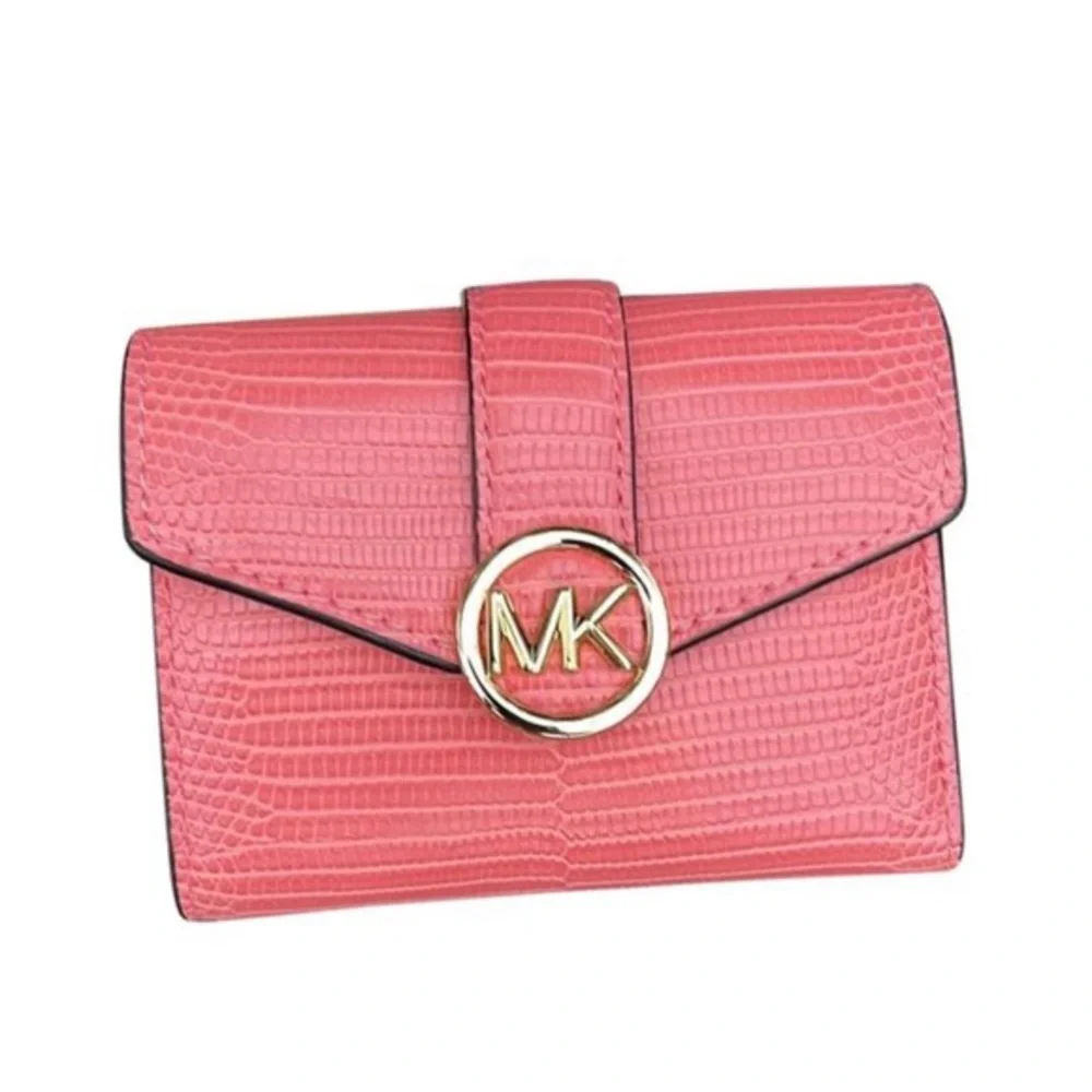 MICHAEL KORS CARMEN MEDIUM FLAP LOGO BIFOLD WALLET GRAPEFRUIT